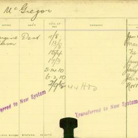 Staff Card - McGregor, E - employed 1911-1920