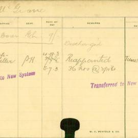 Staff Card - McGrane, J - employed 1913-1920