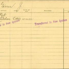 Staff Card - McGinn, J - employed 1921