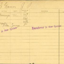 Staff Card - McGann, JJ - employed 1920-1921