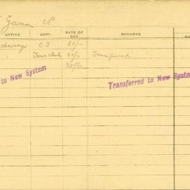 Staff Card - McGann, CP - employed 1921