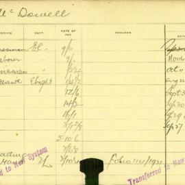 Staff Card - McDowell, D - employed 1913-1921