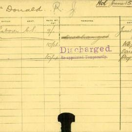 Staff Card - McDonald, RJ - employed 1915-1917