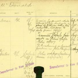 Staff Card - McDonald, OD - employed 1912-1920