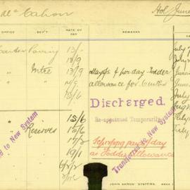 Staff Card - McCahon, H - employed 1912-1920