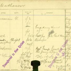 Staff Card - Matheson, B - employed 1911-1920