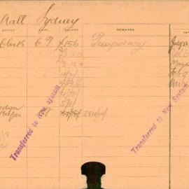 Staff Card - Marshall, Sydney - employed 1916-1921