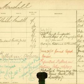 Staff Card - Marshall, G - employed 1906-1917