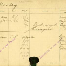 Staff Card - Marley, R - employed 1913-1920