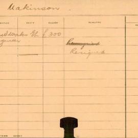 Staff Card - Makinson, W - employed 1911-1912