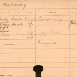 Staff Card - Mahoney, W - employed 1911-1915