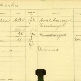 Staff Card - Mackie, G - employed 1911-1913