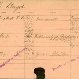 Staff Card - Lloyd, P - employed 1916-1921