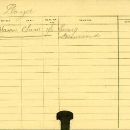 Staff Card - Lloyd, C - employed 1915