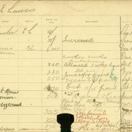 Staff Card - Lawes, AE - employed 1905-1919