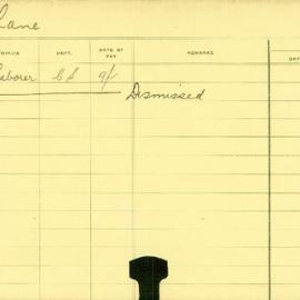 Staff Card - Lane, M - employed 1913-1914