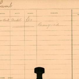 Staff Card - Lamb, C - employed 1912