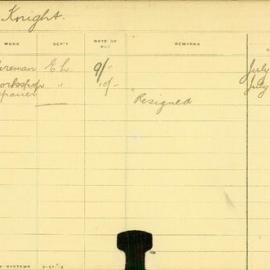 Staff Card - Knight, L - employed 1908-1910