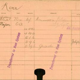 Staff Card - Kerr, T - employed 1915-1921