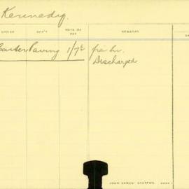 Staff Card - Kennedy, J - employed 1912