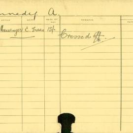 Staff Card - Kennedy, A - employed 1916