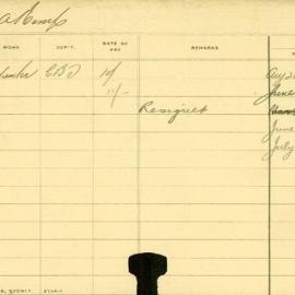 Staff Card - Kemp, SA - employed 1906-1911