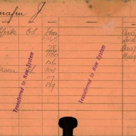 Staff card - Hanafin, J - employed 1917-1920