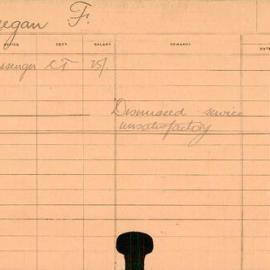 Staff Card - Keegan, F - employed 1920-1921