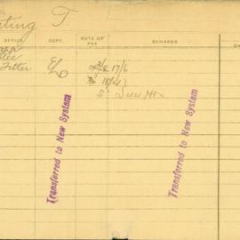 Staff Card - Keating, T - employed 1920