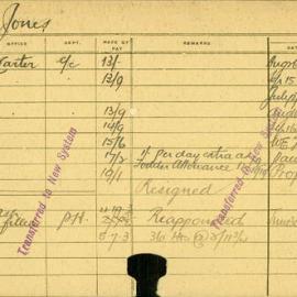 Staff Card - Jones, W - employed 1912-1920