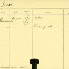 Staff Card - Jones, W - employed 1912