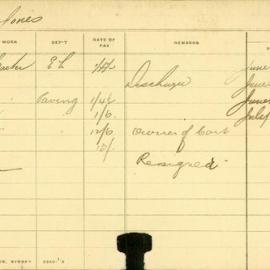 Staff Card - Jones, T - employed 1907-1912