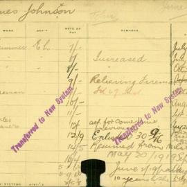 Staff Card - Johnson, James - employed 1908-1920