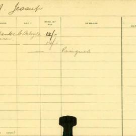 Staff Card - Jessup, JA - employed 1910