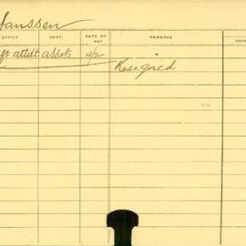 Staff Card - Janssen, O - employed 1915