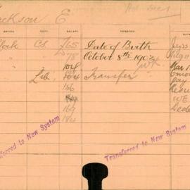 Staff Card - Jackson, E - employed 1917-1921