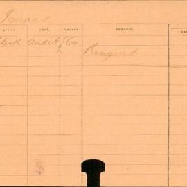 Staff Card - Isaacs, G - employed 1915-1916