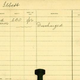 Staff Card - Ibbett, J - employed 1908-1909