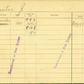 Staff Card - Hunter, J - employed 1920