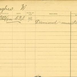 Staff Card - Hughes, W - employed 1920