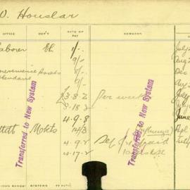 Staff Card - Houslar, W - employed 1911-1921