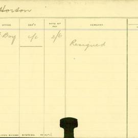 Staff Card - Horton, R - employed 1911