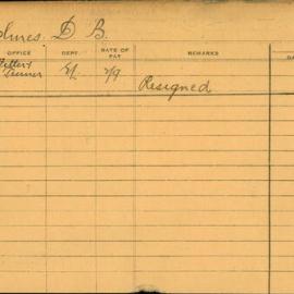 Staff Card - Holmes, DB - employed 1921