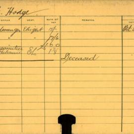 Staff Card - Hodge, FE - employed 1915-1917