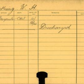 Staff Card - Hocking, WH - employed 1916-1917