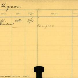 Staff Card - Higson, E - employed 1912