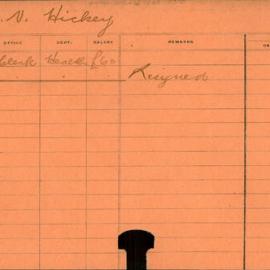 Staff Card - Hickey, EV - employed 1916