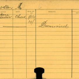 Staff Card - Hewson, M - employed 1916-1917