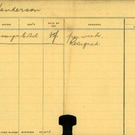 Staff Card - Henderson, R - employed 1911-1912