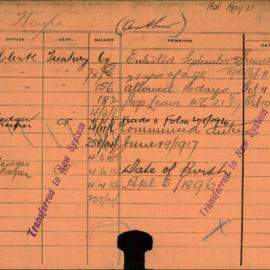 Staff Card - Hayle, Arthur - employed 1915-1921